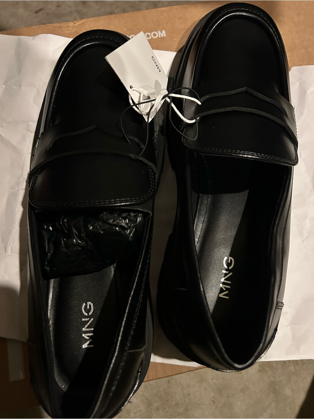 Mango women Black Leather Penny Loafers
